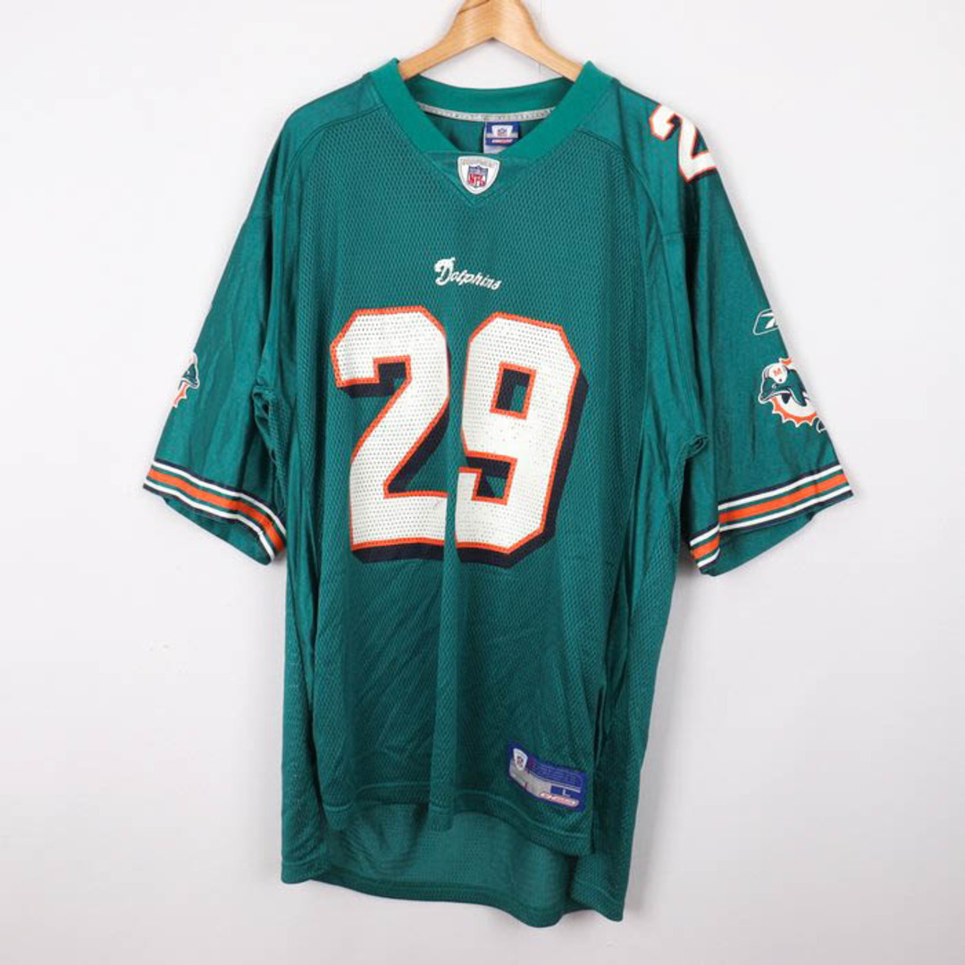 リーボック 半袖Tシャツ アメフト ユニフォーム NFL ドルフィンズ #29 ゲームシャツ 大きいサイズ US メンズ Lサイズ グリーン Reebok