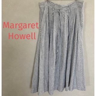 マーガレットハウエル(MARGARET HOWELL)のマーガレットハウエル リネン ストライプ スカートM(ロングスカート)