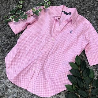 ラルフローレン(Ralph Lauren)のラルフローレンスポーツ レディース サイズM ピンク 五部袖シャツ 美品(シャツ/ブラウス(半袖/袖なし))
