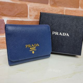 希少PRADA☆鑑定済☆サフィアーノ1MH176 ネイビー 3つ折り プラダ財布-