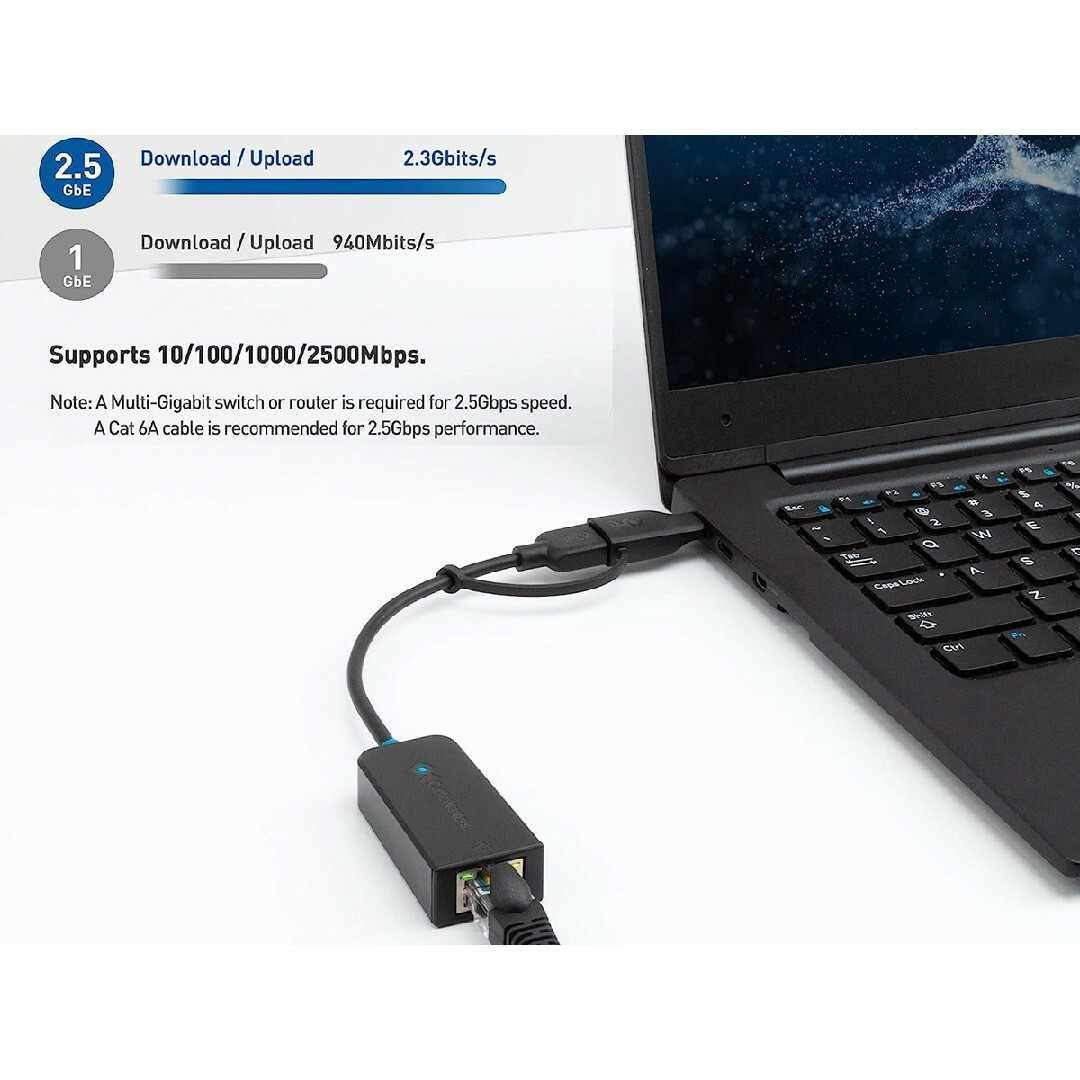 2.5Gbps Cable Matters USB-A /C LAN変換アダプタ スマホ/家電/カメラのPC/タブレット(PC周辺機器)の商品写真