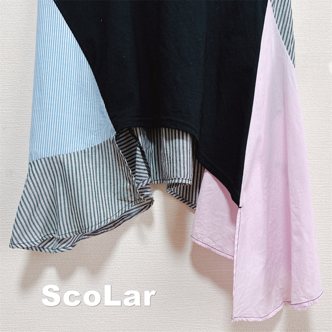 ScoLar(スカラー)の【ScoLar】スカラー 異素材ストライプ切替 ワンピース タグ付未使用 レディースのワンピース(ロングワンピース/マキシワンピース)の商品写真