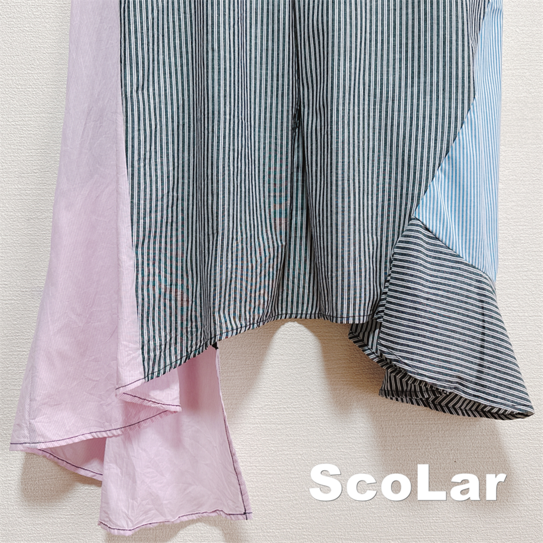 ScoLar(スカラー)の【ScoLar】スカラー 異素材ストライプ切替 ワンピース タグ付未使用 レディースのワンピース(ロングワンピース/マキシワンピース)の商品写真