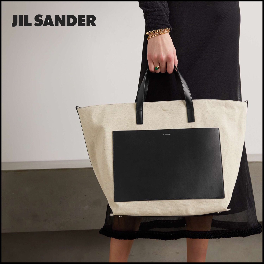 Jil Sander   JIL SANDER ミディアムレザー トリムキャンバス トート