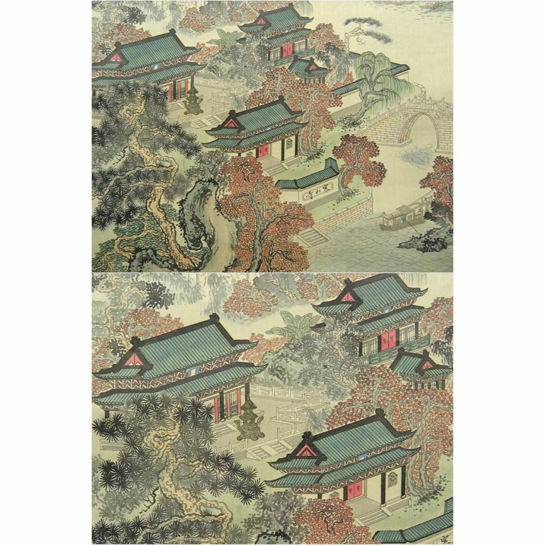 掛軸 炳文題 張文君画『古寒山寺図』中国画 絹本 肉筆 掛け軸 w121308 5