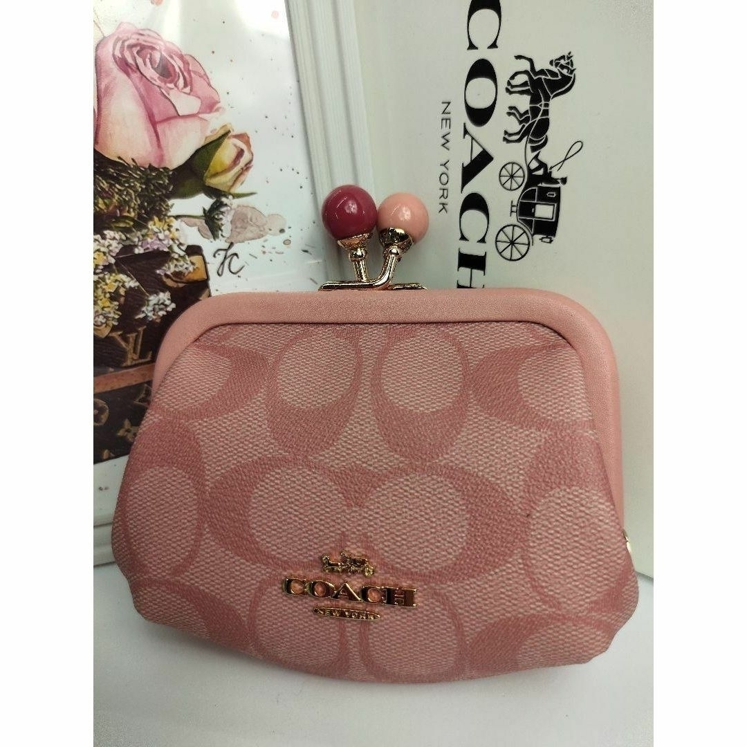 COACH - 未使用⏹️C1708 ピンク系シグネ キスロック がま口 財布