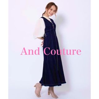 アンドクチュール(And Couture)のAnd Couture ☆ センタージップ裾フリンジデニムワンピース(ロングワンピース/マキシワンピース)