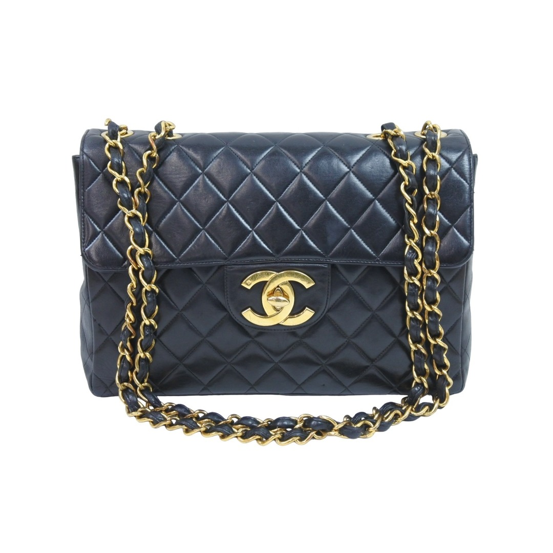 CHANEL シャネル デカマトラッセ シングルフラップ ダブルチェーン ショルダーバッグ ラムスキン ブラック 美品  51398フラップ内側