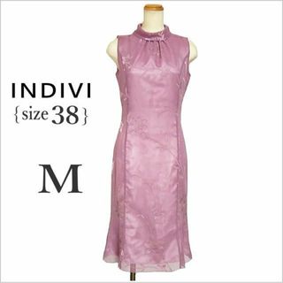 インディヴィ(INDIVI)の［INDIVI］花柄プチハイネックワンピース ピンクパープル系 日本製 38(ひざ丈ワンピース)