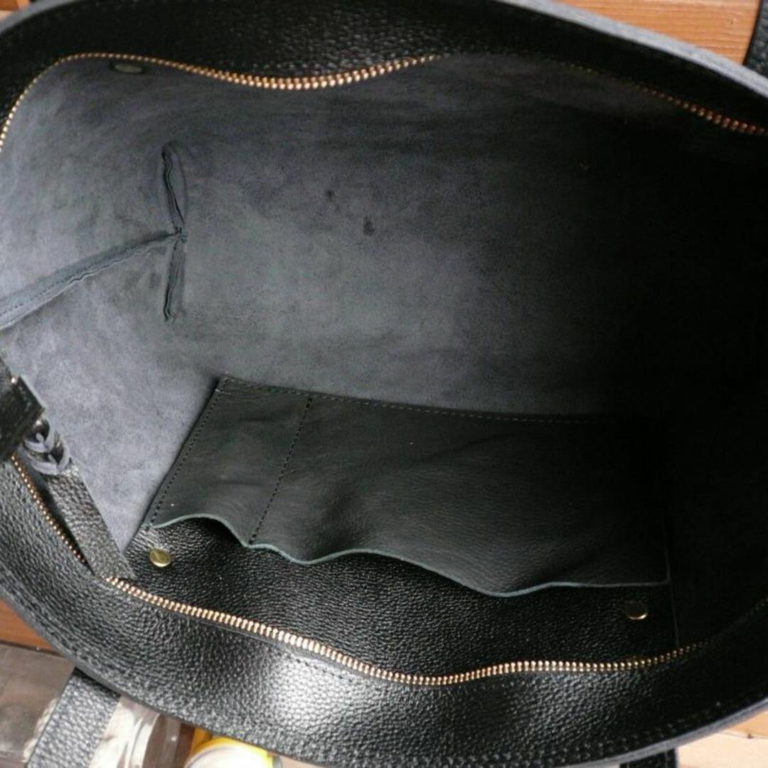 贅沢トートバッグ厚め　牛本革　黒シュリンク　内ペンホルダー　YKK　 LLサイズ