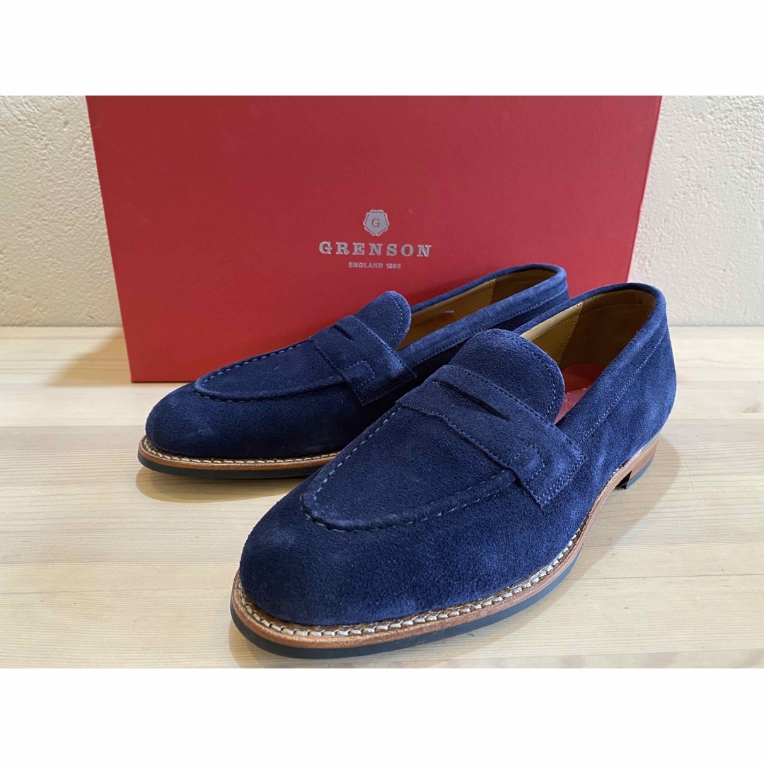 新品 GRENSON グレンソン スエード ペニーローファー サドルストラップアッパースエード