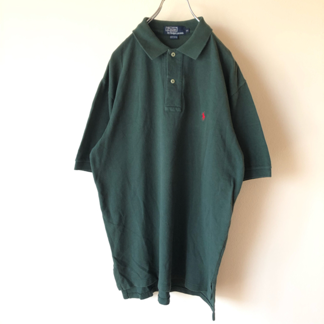 Ralph Lauren(ラルフローレン)の【USA】90's Ralph Lauren 鹿の子 ポロシャツ 刺繍ロゴ 緑 メンズのトップス(ポロシャツ)の商品写真