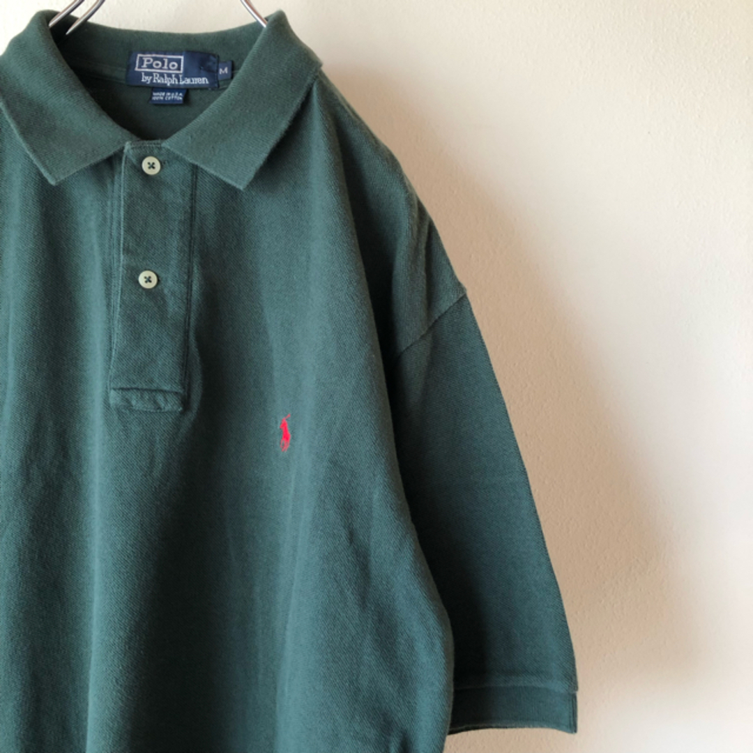 Ralph Lauren(ラルフローレン)の【USA】90's Ralph Lauren 鹿の子 ポロシャツ 刺繍ロゴ 緑 メンズのトップス(ポロシャツ)の商品写真