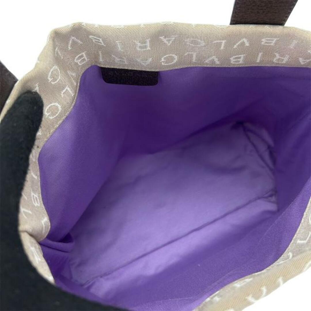 ブルガリ ハンドバッグ ロゴマニア キャンバス レザー 革 ベージュ ダークブラウン カジュアル 普段使い シルバー金具 レディース 女性 BVLGARI Hand bag Canvas Leather Brown beige