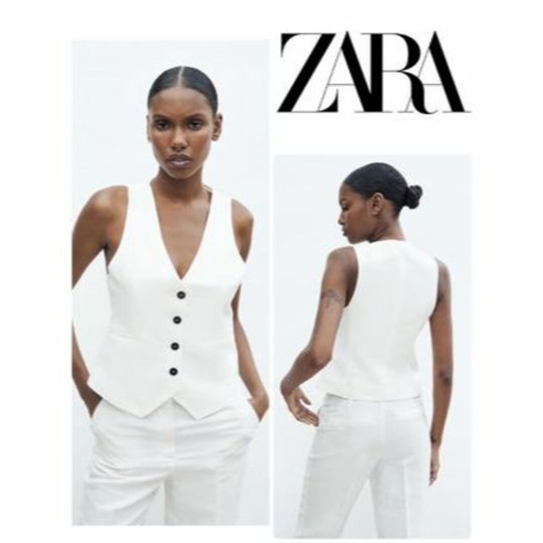 完売品 ZARA ザラ テーラード リネンブレンド ベスト ジレ ホワイト XS | フリマアプリ ラクマ