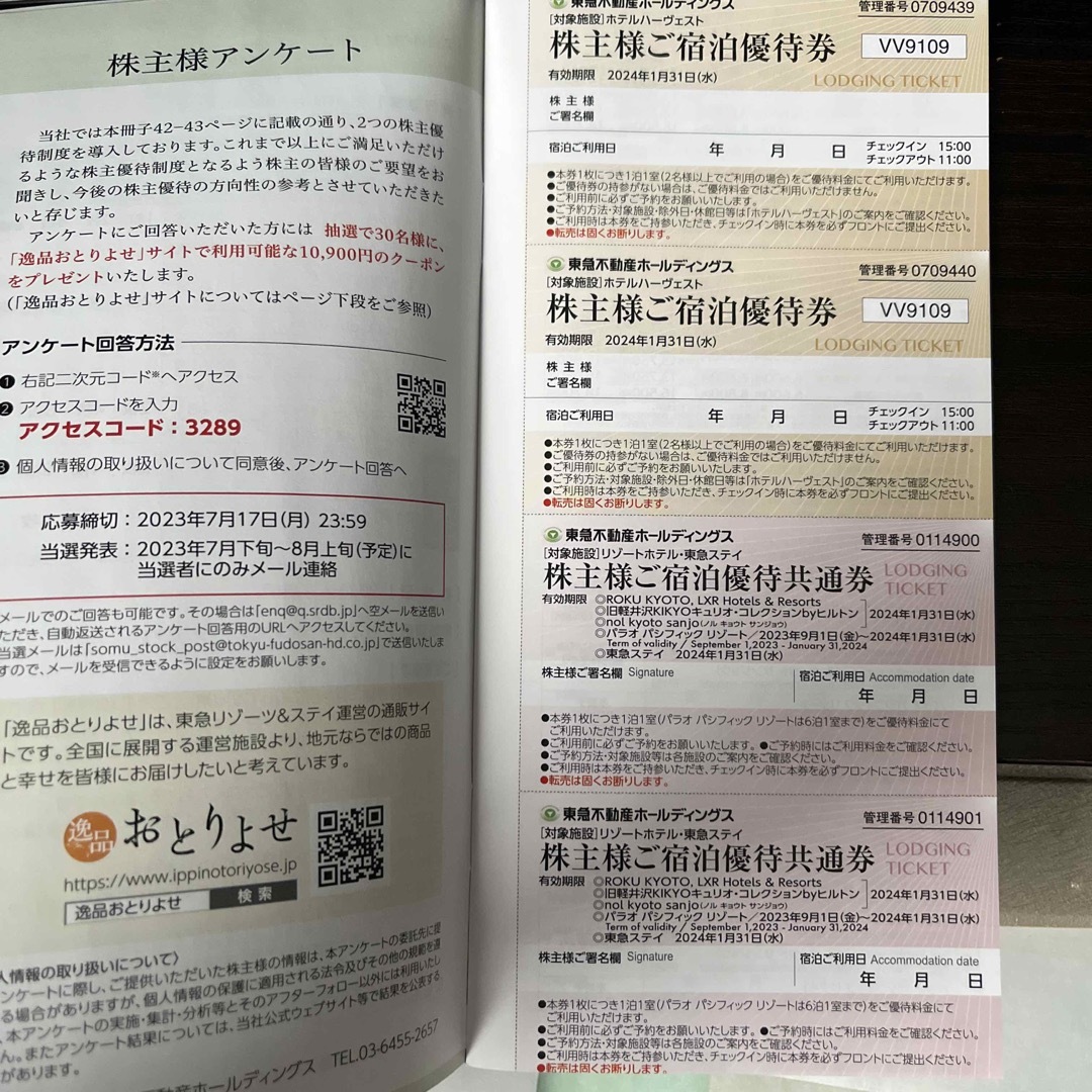 東急不動産ホールディングス　株主優待券　500株 チケットの優待券/割引券(その他)の商品写真