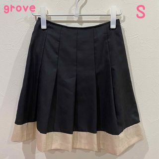 グローブ(grove)のgrove グローブ　バイカラー　ひざ丈　フレアスカート　プリーツスカート　Ｓ(ひざ丈スカート)