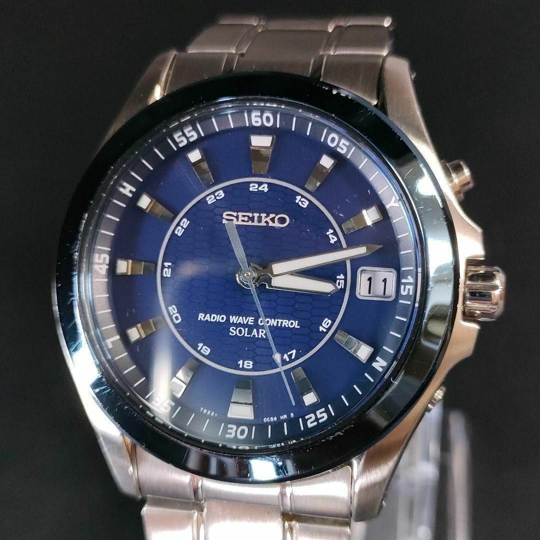 【ソーラー、電波、希少、美品】SEIKO　セイコー　ネイビー　7B22-0AZ0