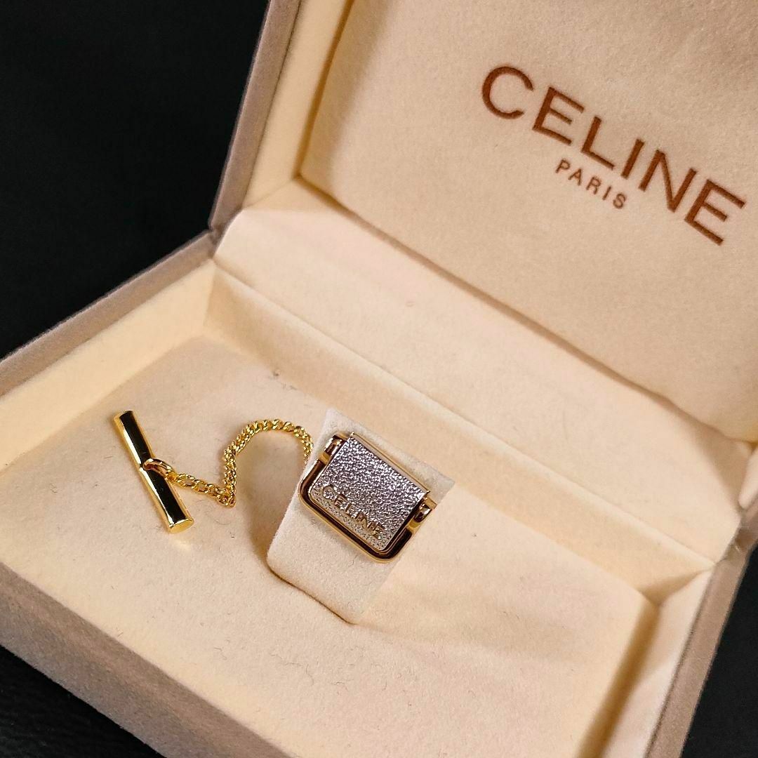 【極美品】Celineセリーヌ　タイピン　タイタック　ゴールドシルバー　スクエア