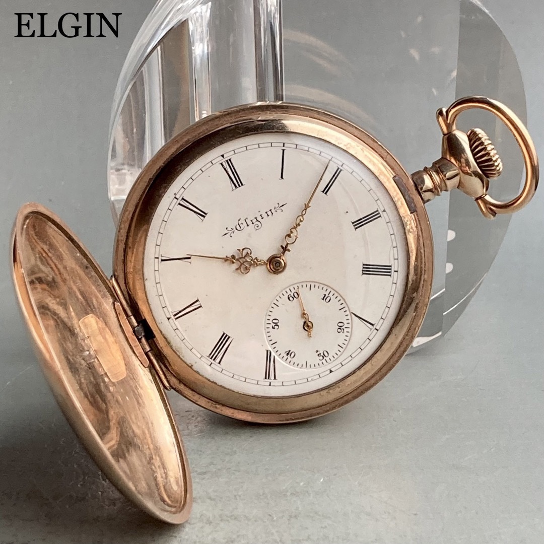 【動作品】エルジン ELGIN アンティーク 懐中時計 手巻き ハンターケース