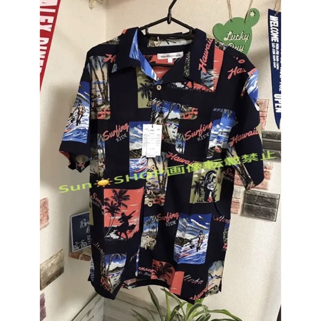 総柄シャツ★ネイビー☆ハワイアン柄☆アロハシャツ メンズのトップス(シャツ)の商品写真