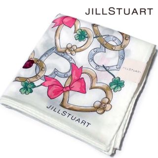 ジルスチュアート(JILLSTUART)の❤新品シールタグ付き ジルスチュアート ハンカチーフ【ハート柄リボン】ホワイト❤(ハンカチ)