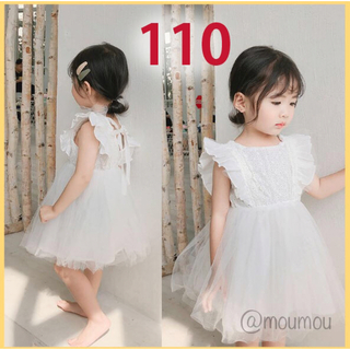 女の子 キッズ ベビー 110 ドレス ワンピース 白 ホワイト ウエディング(ドレス/フォーマル)