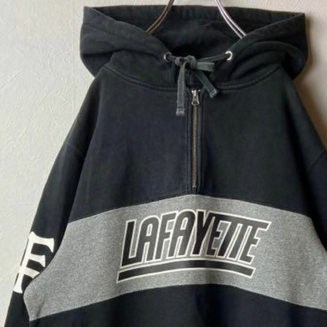 人気ハーフジップ】Lafayetteパーカー古着両面ビックロゴ黒Lストリート-