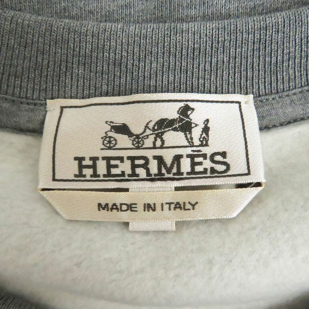 極美品□21SS HERMES/エルメス ハロー・ミスター・ファリエール ラムレザー使い 長袖 スウェットシャツ/トレーナー グレー M 伊製 正規品 4