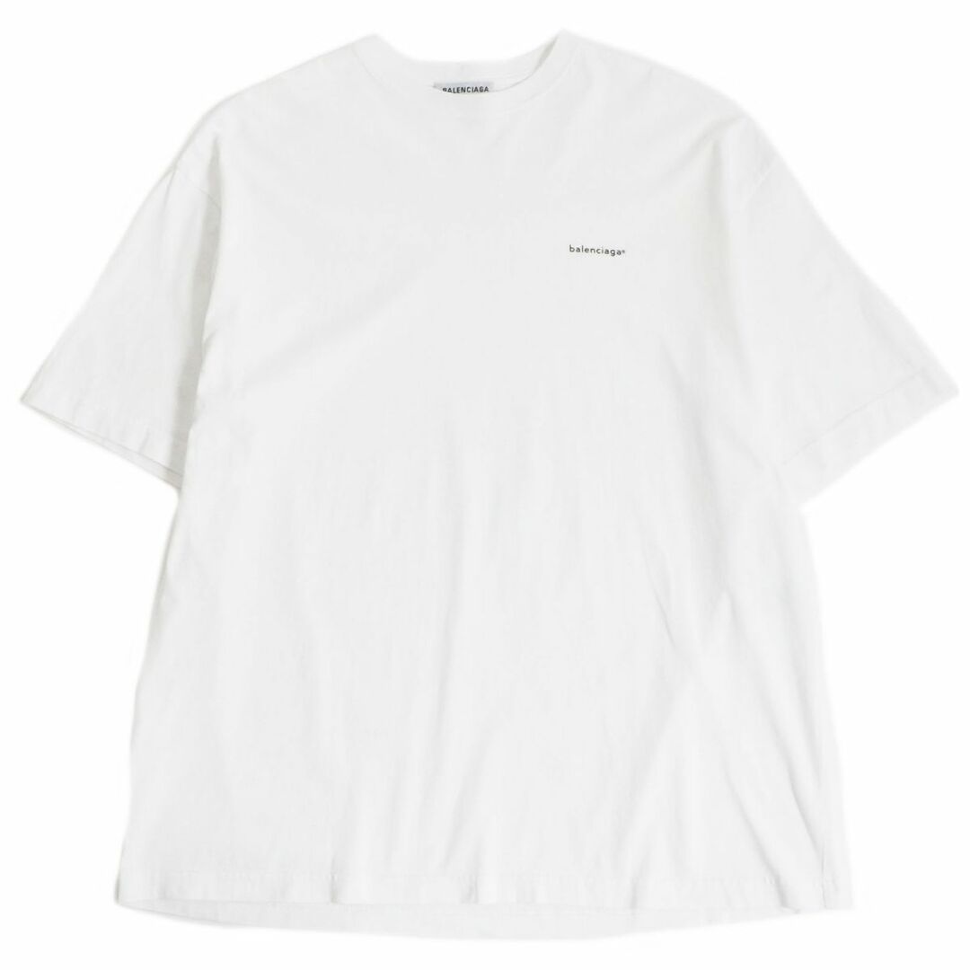 極美品□2018年製 BALENCIAGA/バレンシアガ 556104 ロゴプリント コットン100％ クルーネック 半袖Tシャツ/カットソー ホワイト M 正規品