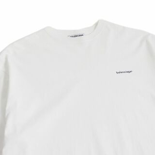 極美品□2018年製 BALENCIAGA/バレンシアガ 556104 ロゴプリント コットン100％ クルーネック 半袖Tシャツ/カットソー ホワイト M 正規品