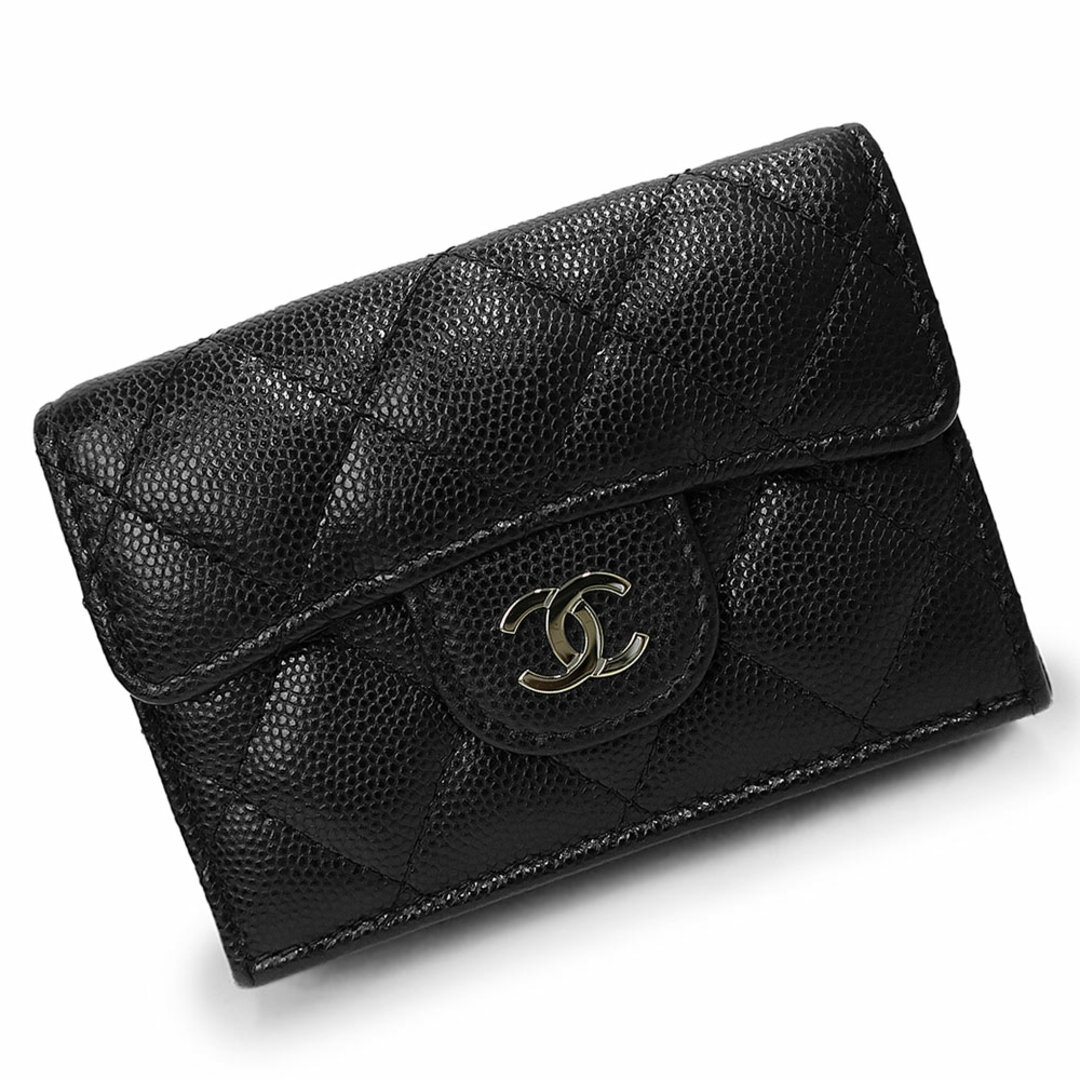 シャネル CHANEL マトラッセ クラシックスモールウォレット A84401 三つ折り財布 キャビアスキン ブラック / 083642