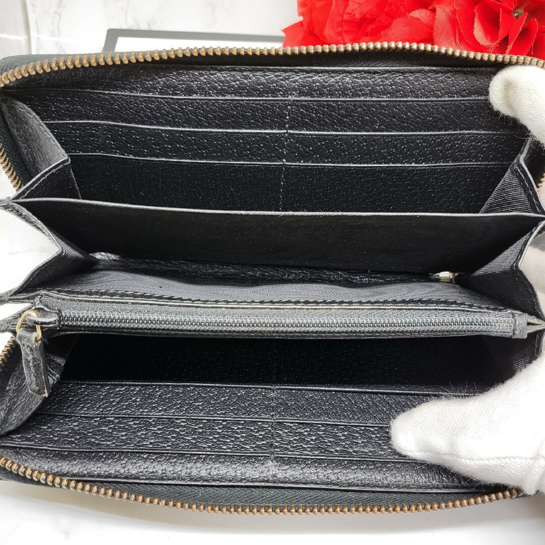 【極美品】 GUCCI グッチ ラウンドファスナー 長財布 財布 蜂 レザー 黒