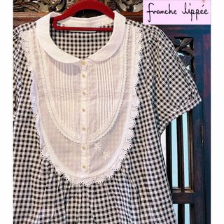 フランシュリッペ(franche lippee)のフランシュリッペ チェック柄 レース 金ボタン ブラウス Tシャツ フォーマル(シャツ/ブラウス(半袖/袖なし))