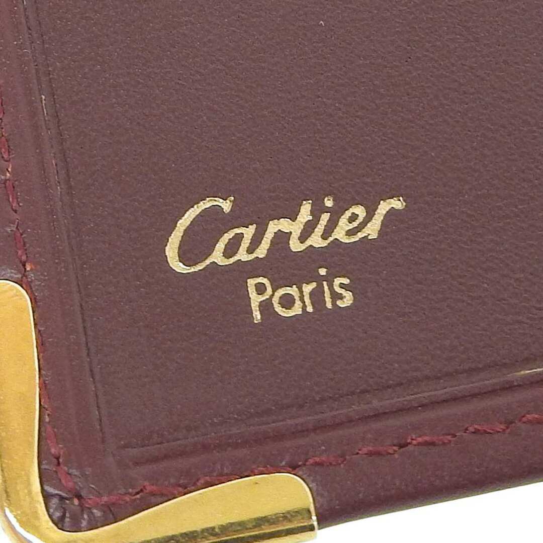 【本物保証】 超美品 カルティエ CARTIER マスト 二つ折り財布 小銭入れ付 コインケース付 レザー バーガンディ ボルドー 9