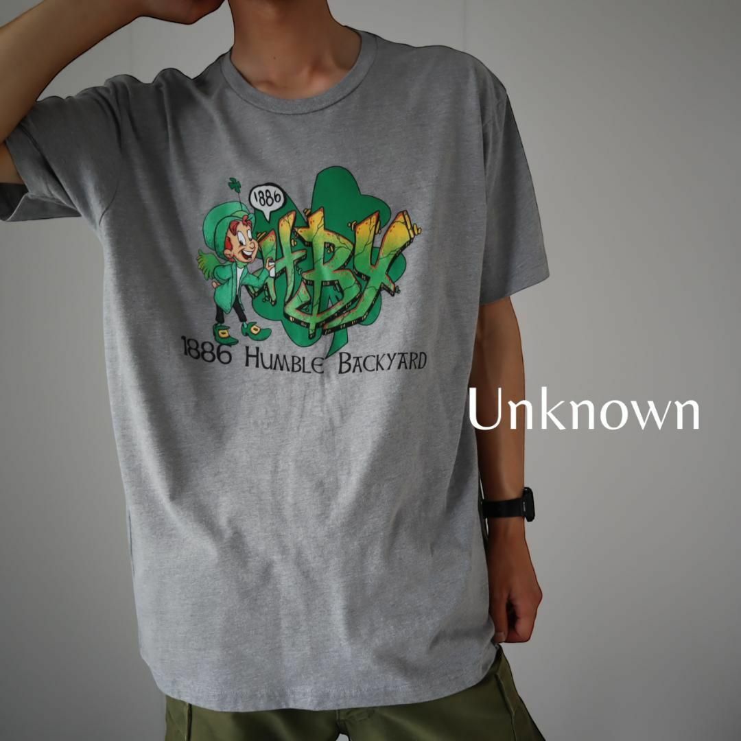 【Unknown】ポップ funky プリント ルーズ Tシャツ XL グレー