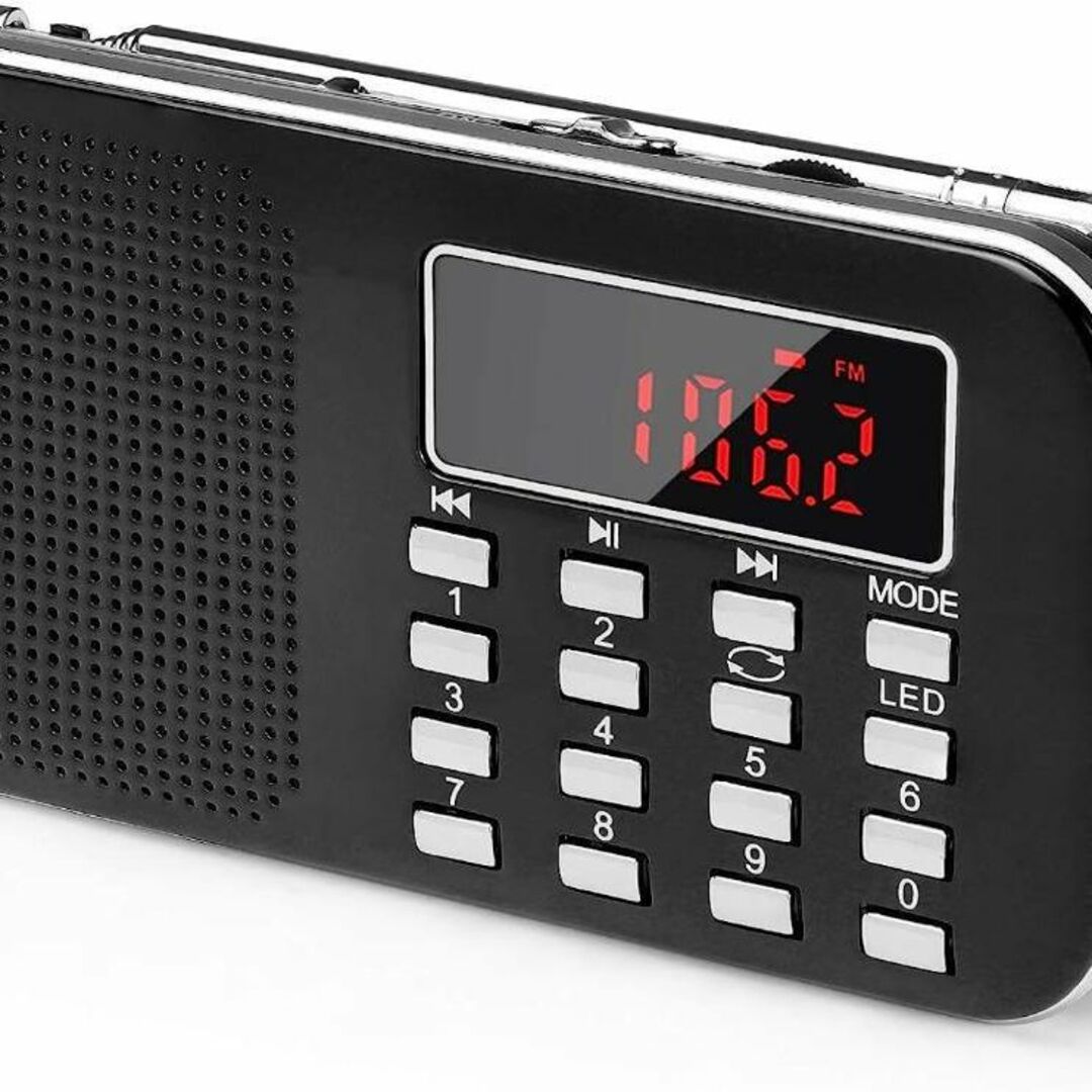 大ヒットUSB 充電式 AM/★ワイドFM AUX SD MP3プレーヤー 【黒 スマホ/家電/カメラのオーディオ機器(ラジオ)の商品写真