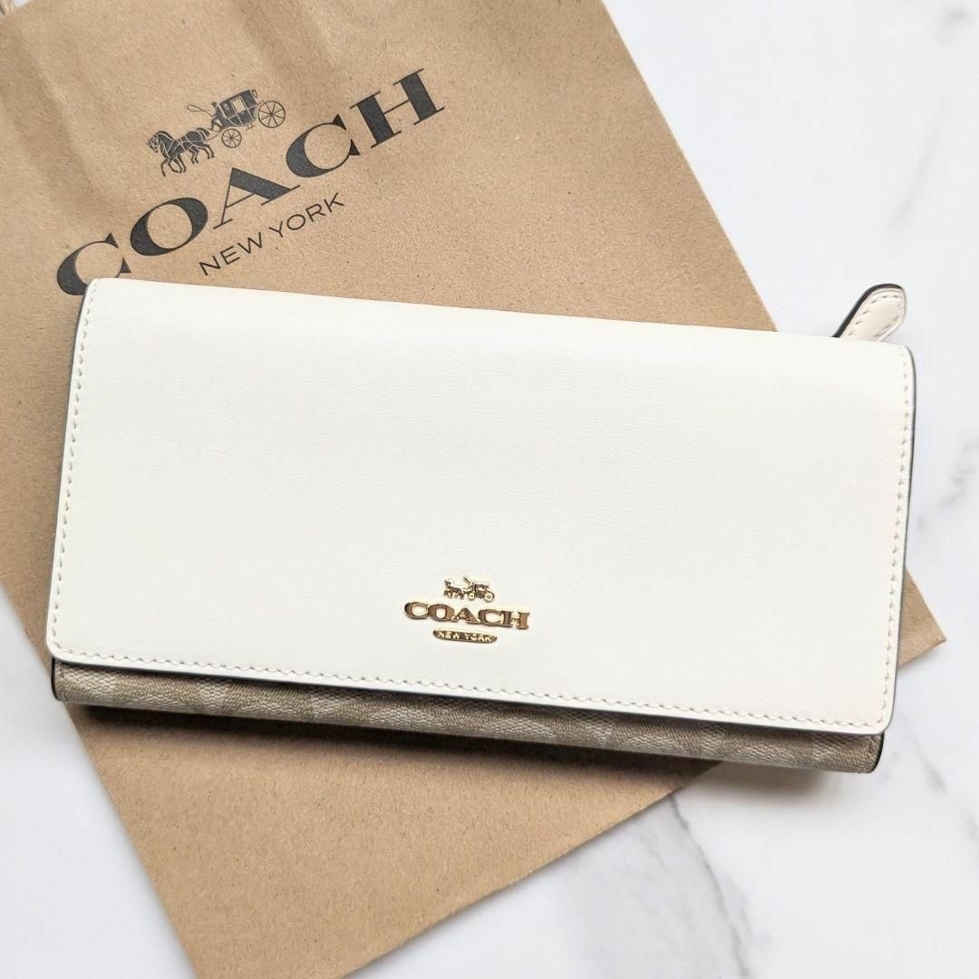 COACH - コーチ 長財布 シグネチャー＆ホワイト［新品・直営店購入］の