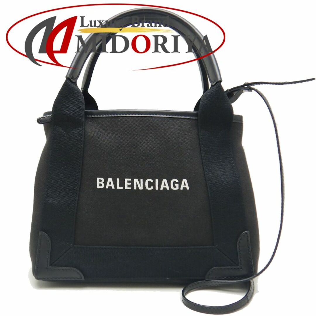 BALENCIAGA バレンシアガ ネイビーカバスXS 390346 トートバッグ キャンバスxレザー  ブラック ホワイト/250747