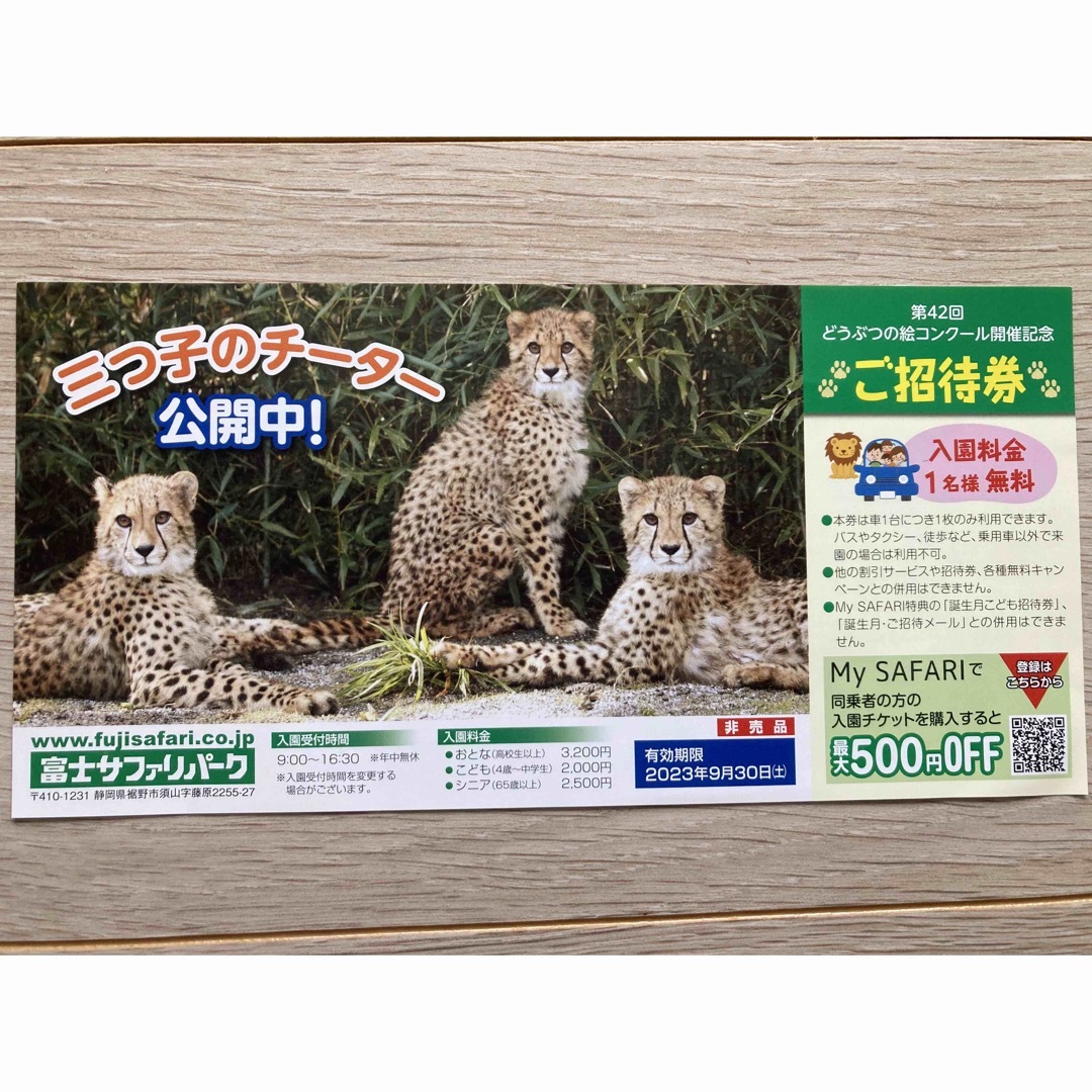 静岡県　富士サファリパーク　ご招待券 チケットの施設利用券(動物園)の商品写真