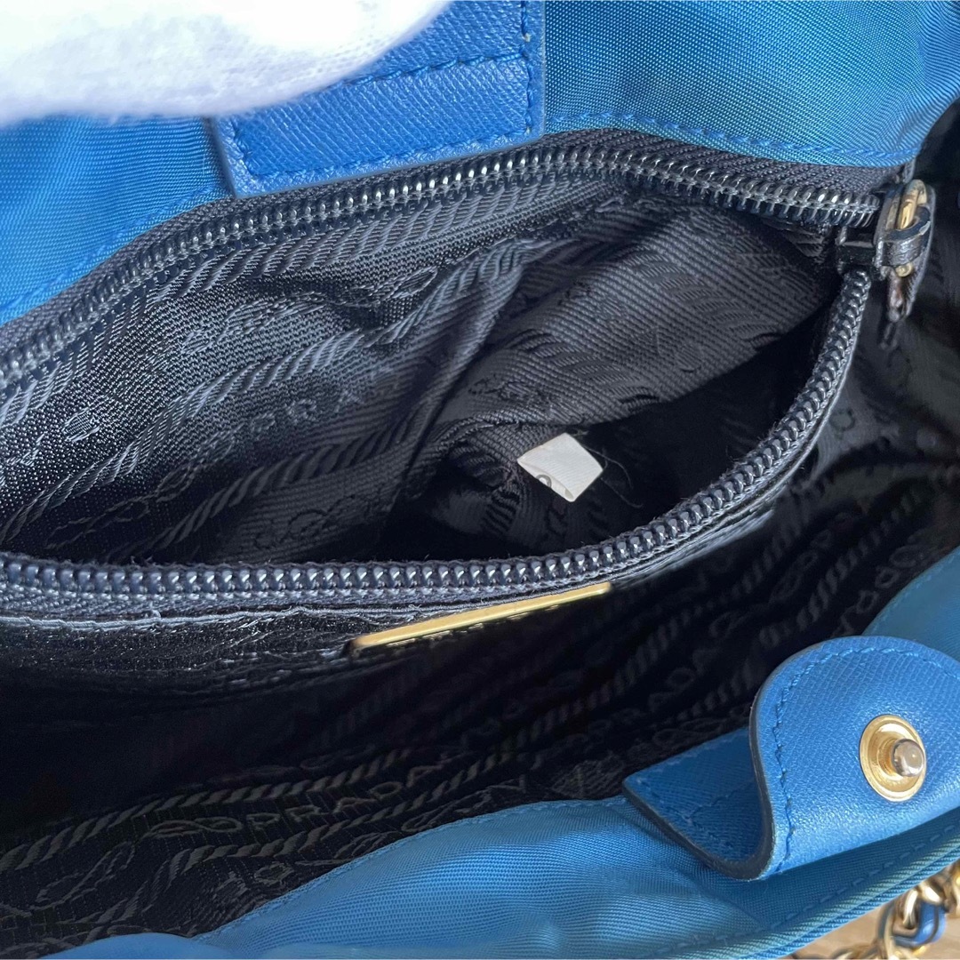 訳あり 美品 PRADA プラダ チェーンショルダーバッグ ターコイズブルー