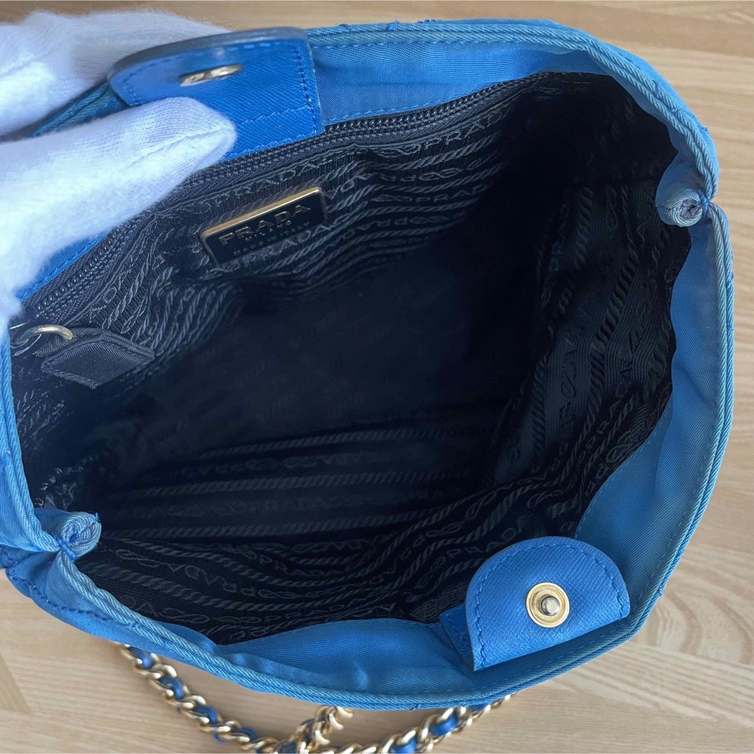 訳あり 美品 PRADA プラダ チェーンショルダーバッグ ターコイズブルー