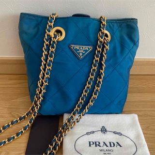 訳あり　美品　PRADA プラダ　チェーンショルダーバッグ　ターコイズブルー