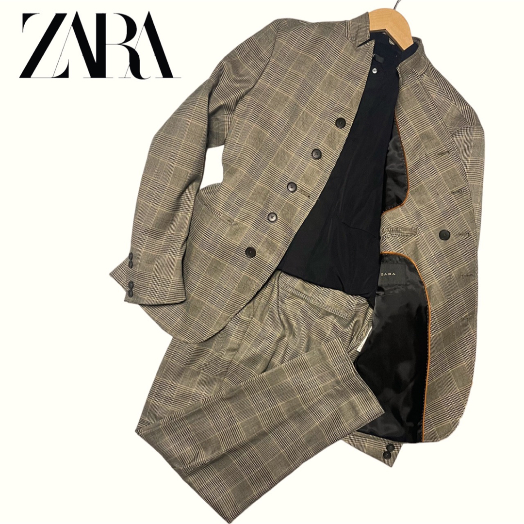 ZARA ザラ グレンチェック セットアップスーツ グレー ダブルスーツ-