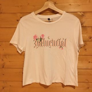 エイチアンドエム(H&M)の●H&M バラ　プリント　Tシャツ 　シロ 　Lサイズ(Tシャツ(半袖/袖なし))