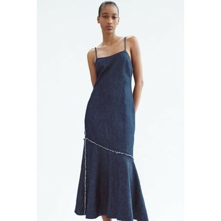 ザラ(ZARA)のZARA　ミディ丈デニムドレス　ブルー　XLサイズ(ロングワンピース/マキシワンピース)