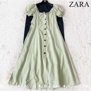 ザラ(ZARA)のZARA ザラ シャツワンピース パフスリーブ リネン 麻 ロング丈 Aライン(ロングワンピース/マキシワンピース)