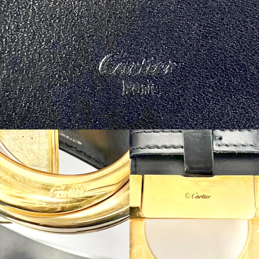 CARTIER カルティエ ベルト トリニティ 革 シンプル 太め ファッションアイテム 小物 レザー ブラック 黒 ゴールド×シルバー金具  レディース 定番【中古品】