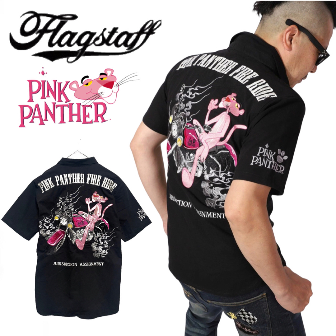 FLAG STAFF フラッグスタッフ ピンクパンサー 刺繍 ワークシャツ L素材コットン100%