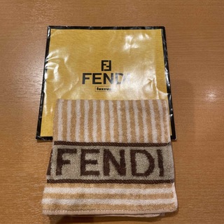 フェンディ(FENDI)のFENDIシルク混タオルハンカチ　ボーダーブラウン(ハンカチ)